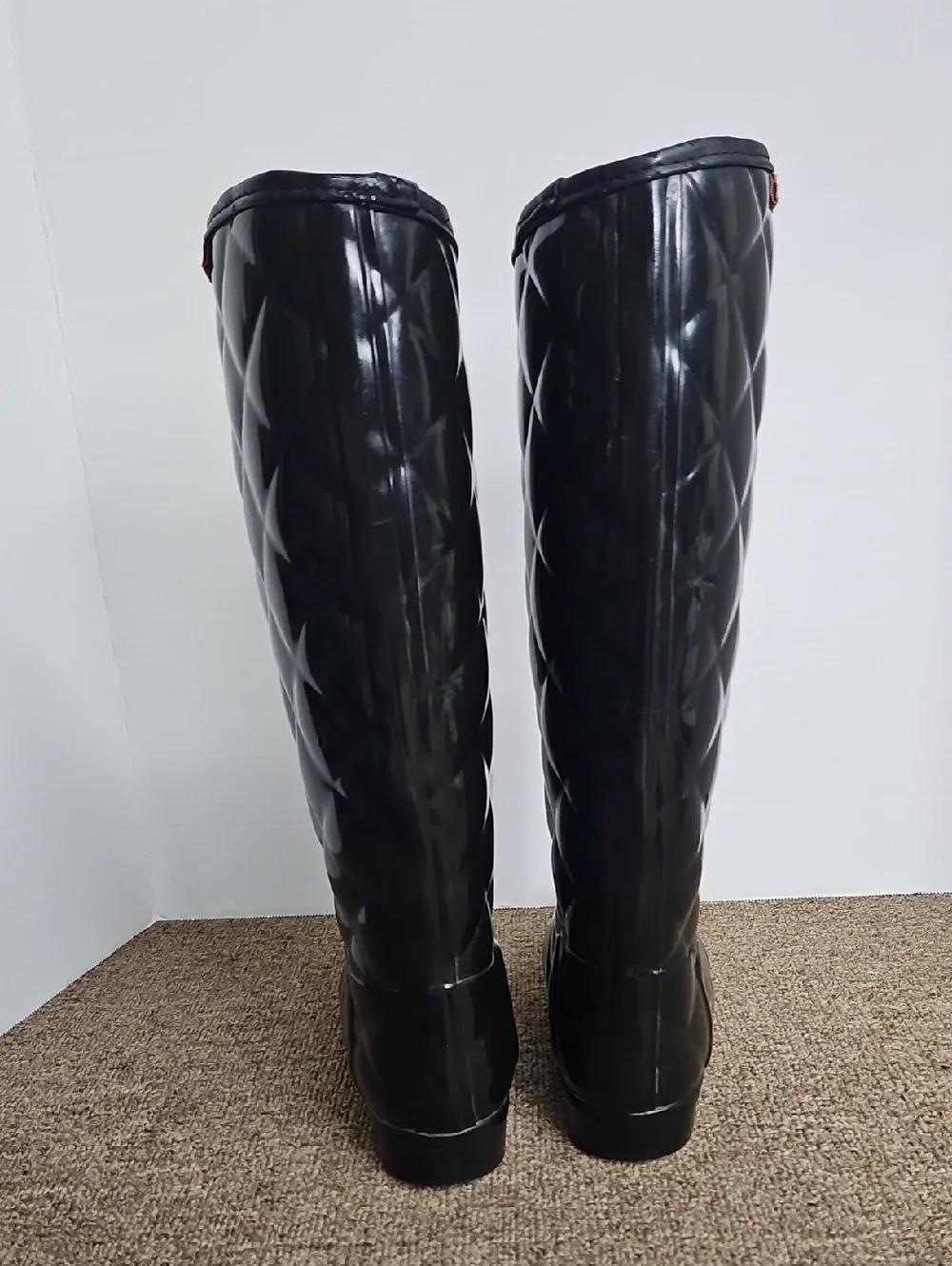 Hunter Black Quilted Glossy Tall Boots Size 7 Womens